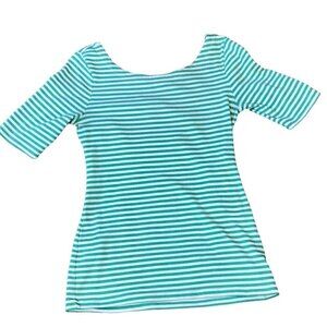 Banana Republic Green & White Striped Tee Top Half-Sleeve Boat Neck Sz M #113T